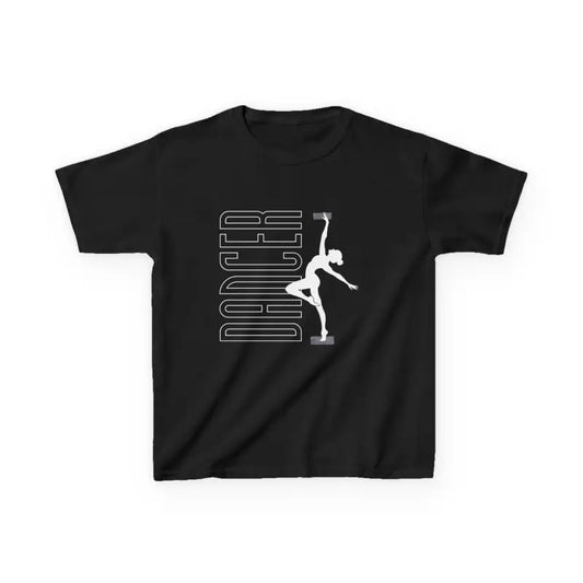 Black t-shirt with ’DANCER’ text and a pole dancer silhouette design.