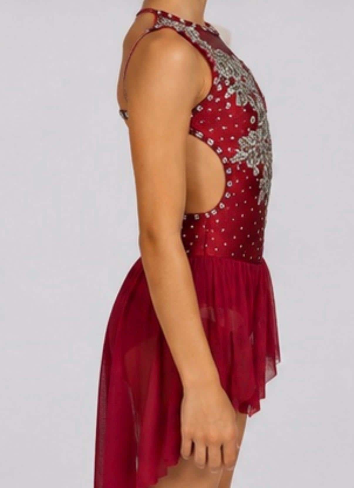 Duet Dance Costume (1 of 2) | Floral Rhinestone Applique Leotard with Chiffon Skirt | Girls Size 6 | Lyrical Contemporary - "Crimson Bloom"