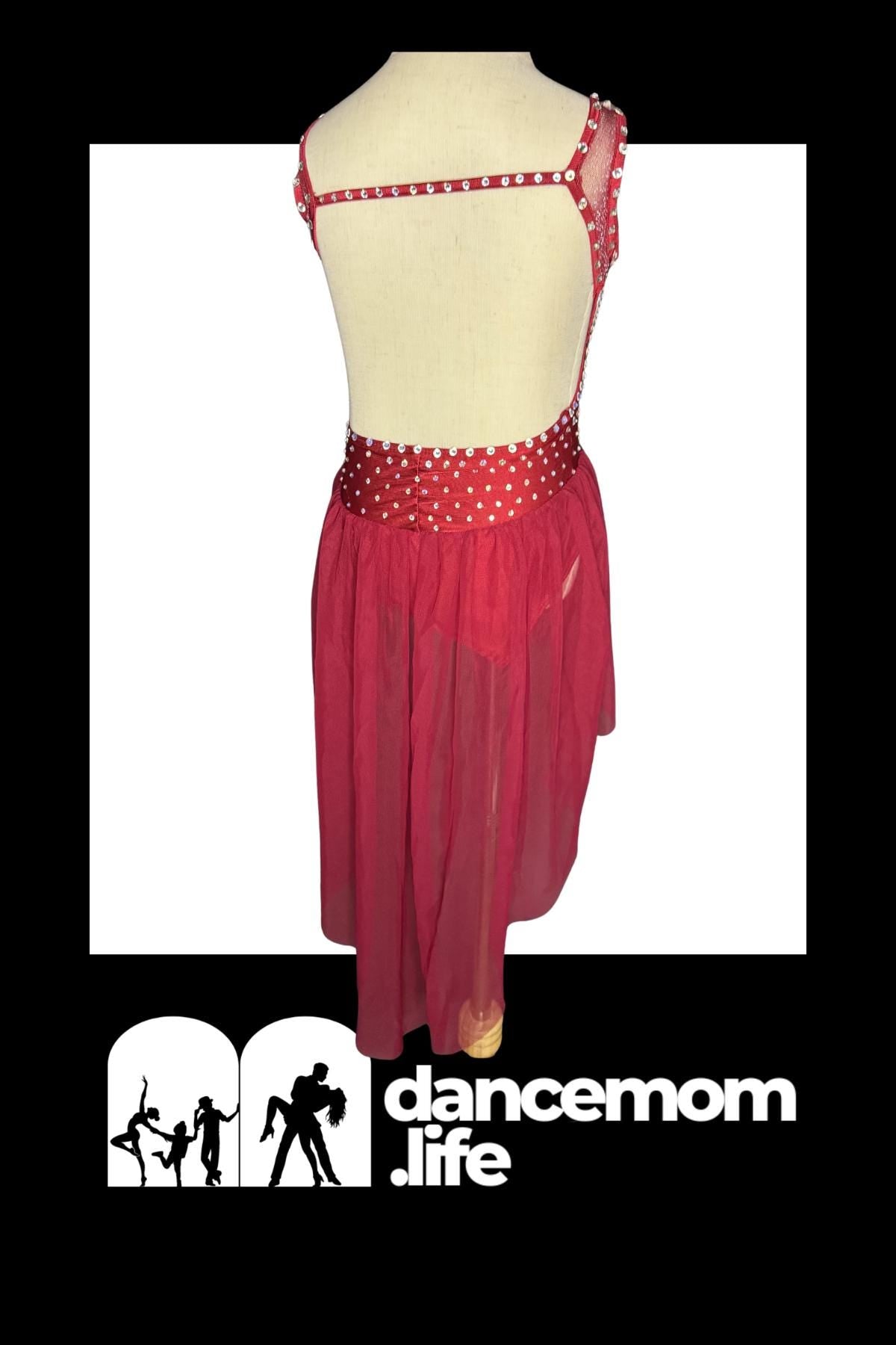 Duet Dance Costume (1 of 2) | Floral Rhinestone Applique Leotard with Chiffon Skirt | Girls Size 6 | Lyrical Contemporary - "Crimson Bloom"
