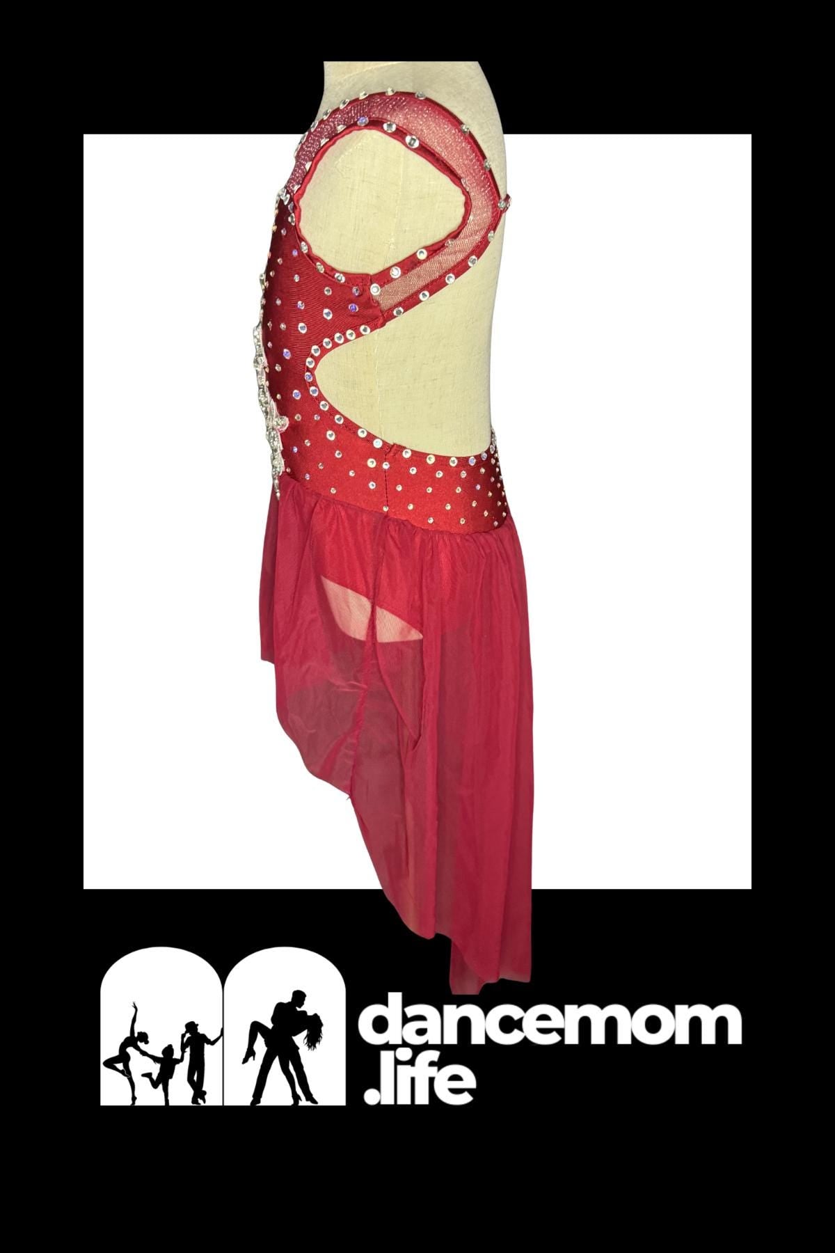 Duet Dance Costume (1 of 2) | Floral Rhinestone Applique Leotard with Chiffon Skirt | Girls Size 6 | Lyrical Contemporary - "Crimson Bloom"
