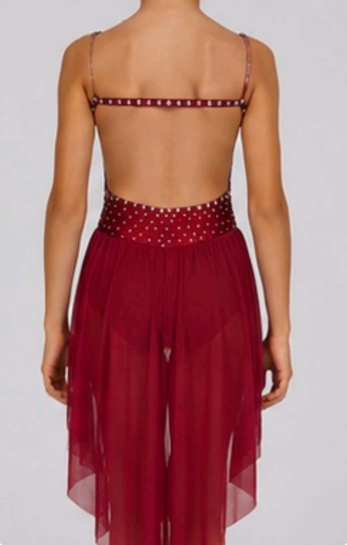 Duet Dance Costume (1 of 2) | Floral Rhinestone Applique Leotard with Chiffon Skirt | Girls Size 6 | Lyrical Contemporary - "Crimson Bloom"