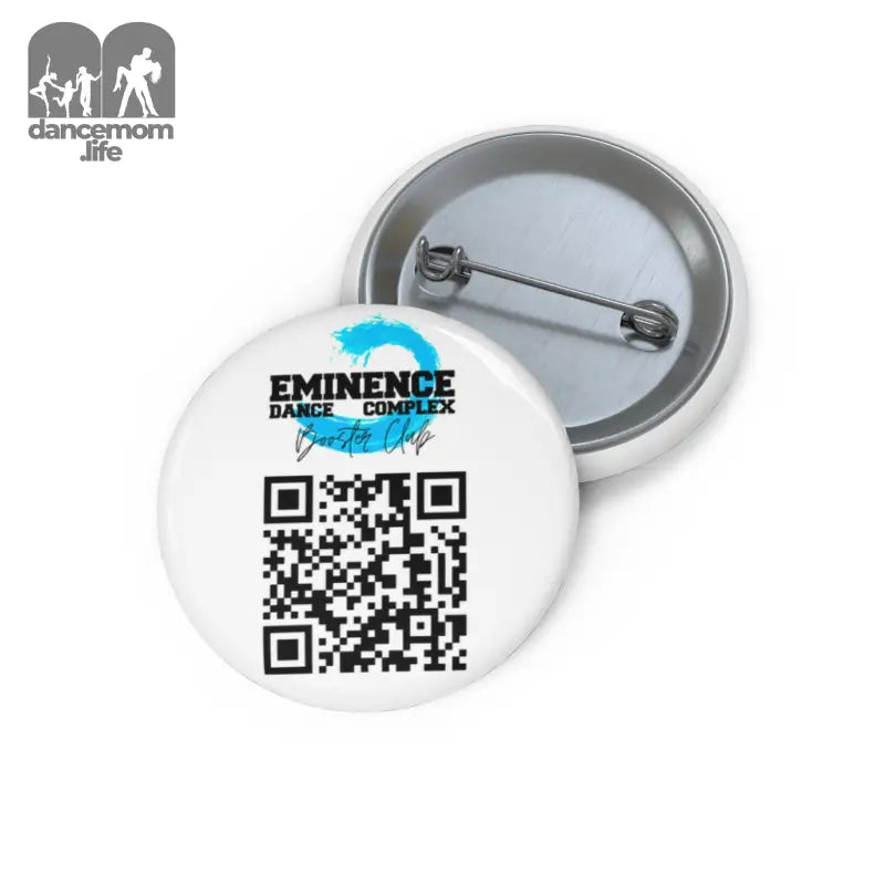 White button pin with ’Eminence Dance Complex’ logo and QR code.