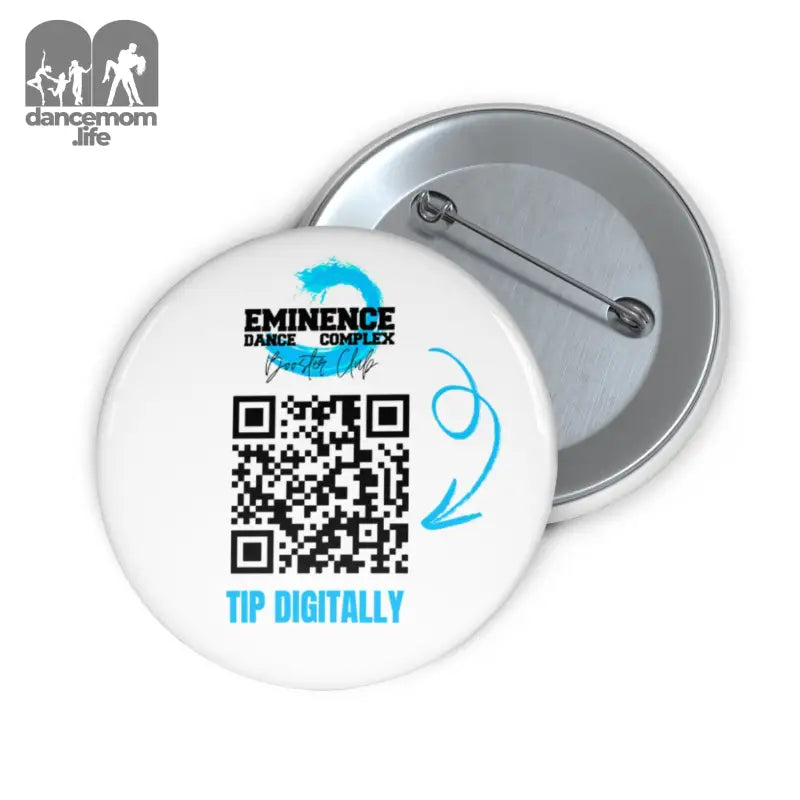 White circular button pin with a QR code and ’Tip Digitally’ text.