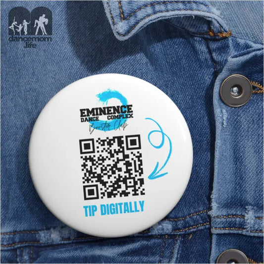 White circular button with a QR code and ’Eminence’ branding for digital tipping.