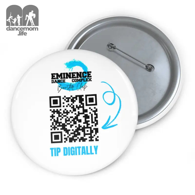 White button pin with a QR code and ’Tip Digitally’ text in blue.