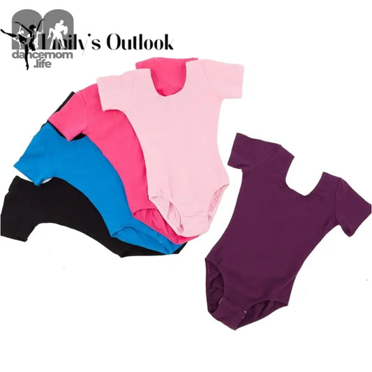 Dance leotards in different colors arranged in a fan pattern.