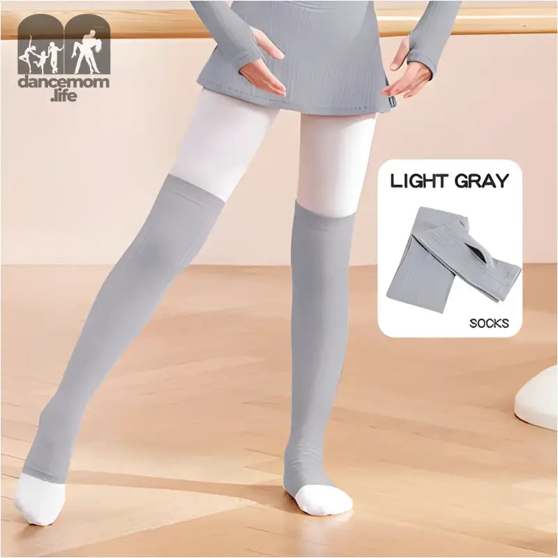 Light gray over-the-knee socks with white foot sections.