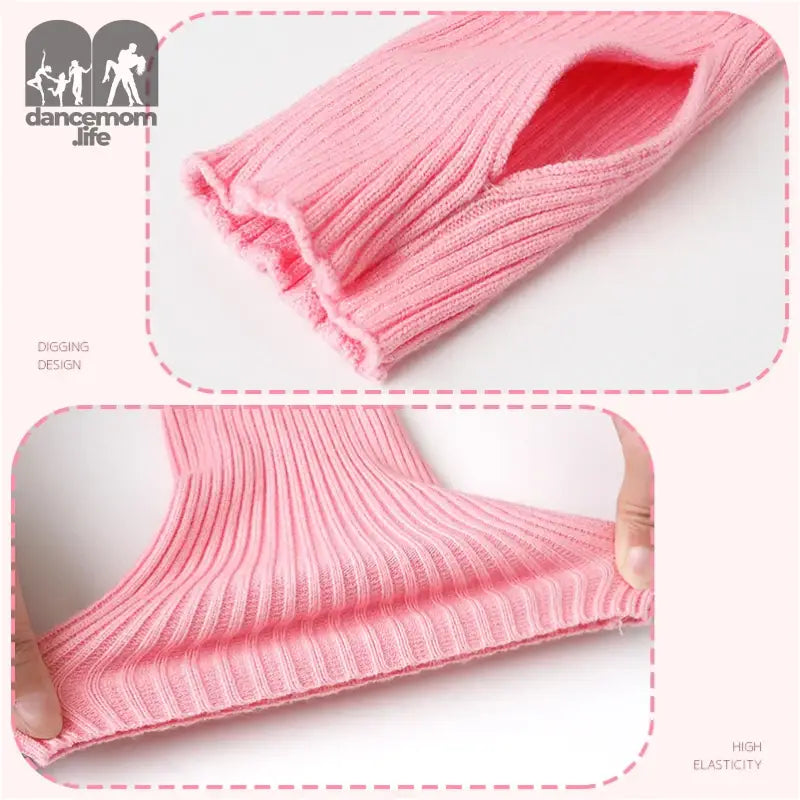 Pink ribbed turtleneck sweater with a folded neckline.