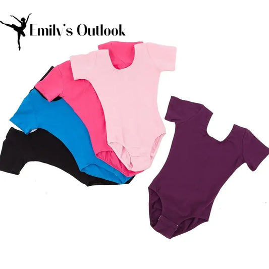 Dance leotards in different colors arranged in a fan pattern.