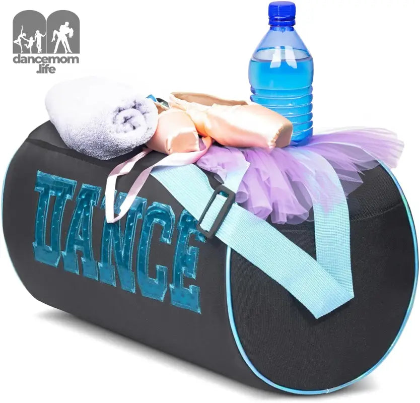 Dance Duffle Bag for Girls, Water-Resistant Kids Travel Bag with Adjustable Carry on and Handy Pouch, Dance Accessories for Girls (Black/Turquoise) One Size