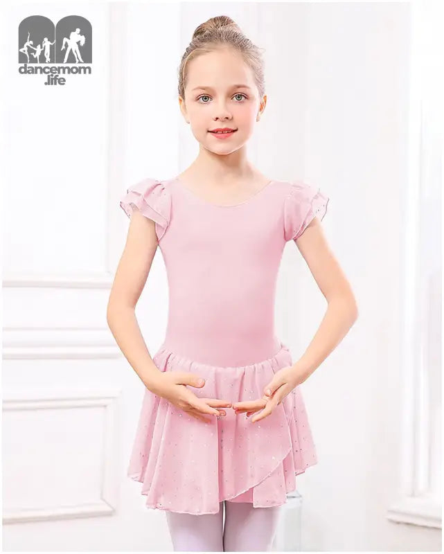 Girls Dance Leotards with Tutu Ruffle Sleeves Ballet Outfits Clothes with Hollow Back for 3-8 Years