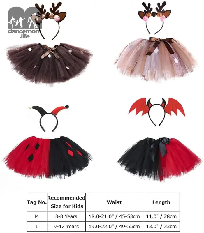 Girls Halloween Christmas Costume Fairy Wings Tutu Skirt with Headband Spider Bat Santa Birthday Party Outfit Cosplay