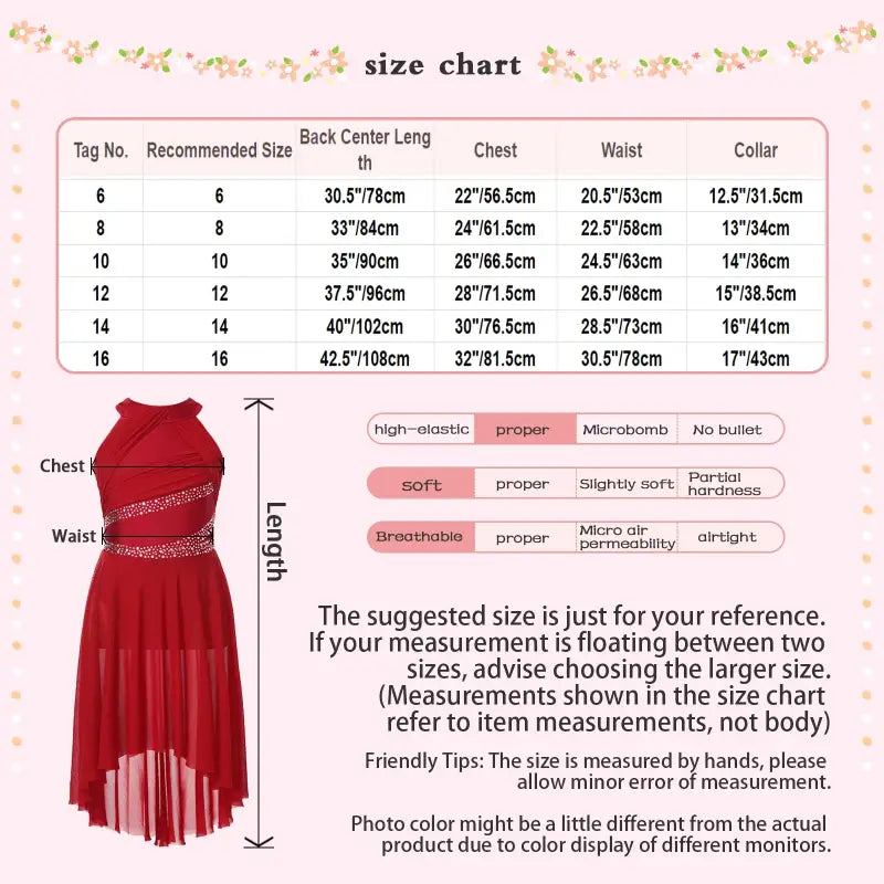 Size chart for a dress.
