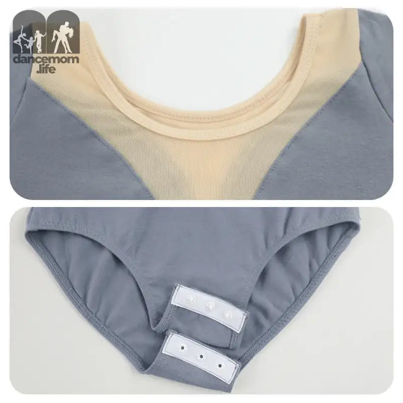 Gray and beige sports bra with matching underwear.