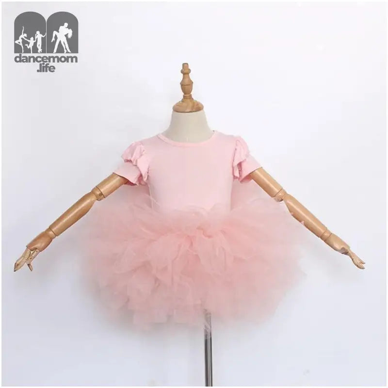 Girls Tutu Leotard Dress Short Sleeve Ballerina Dance Ballet Tulle Dresses