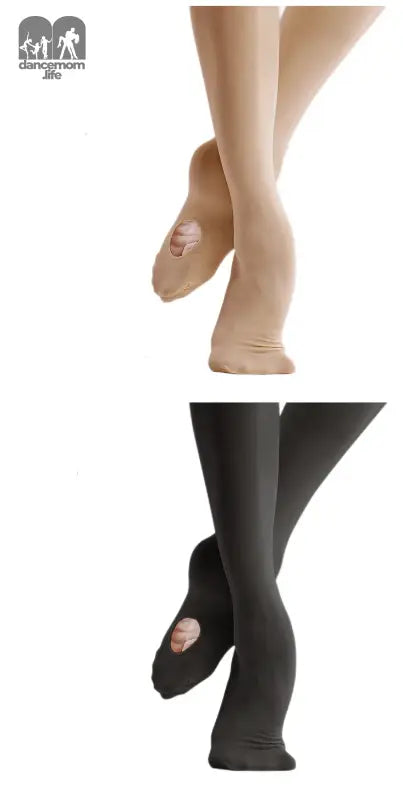 Dance tights in beige and black colors with open-toe design.