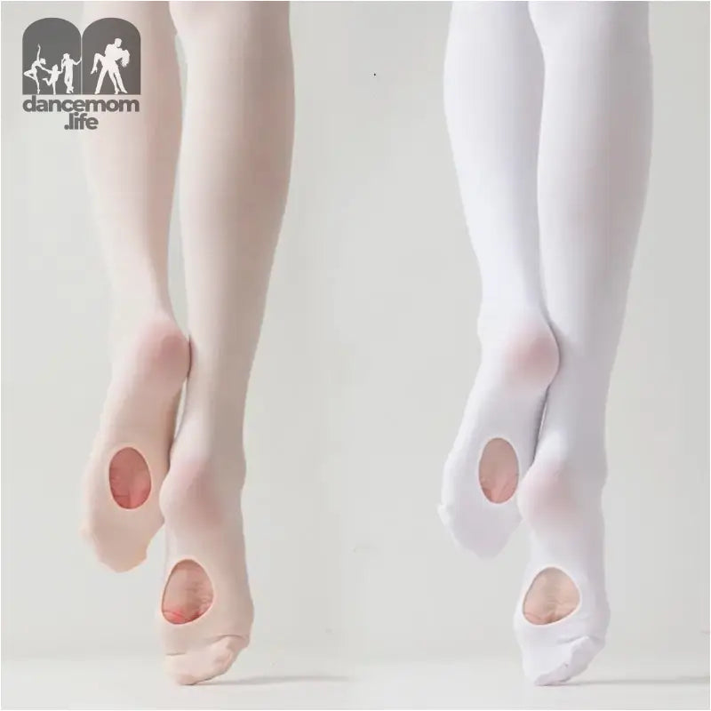 Ballet tights in pink and white with holes for the feet.