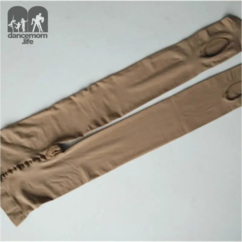 Pair of khaki-colored pants laid flat.