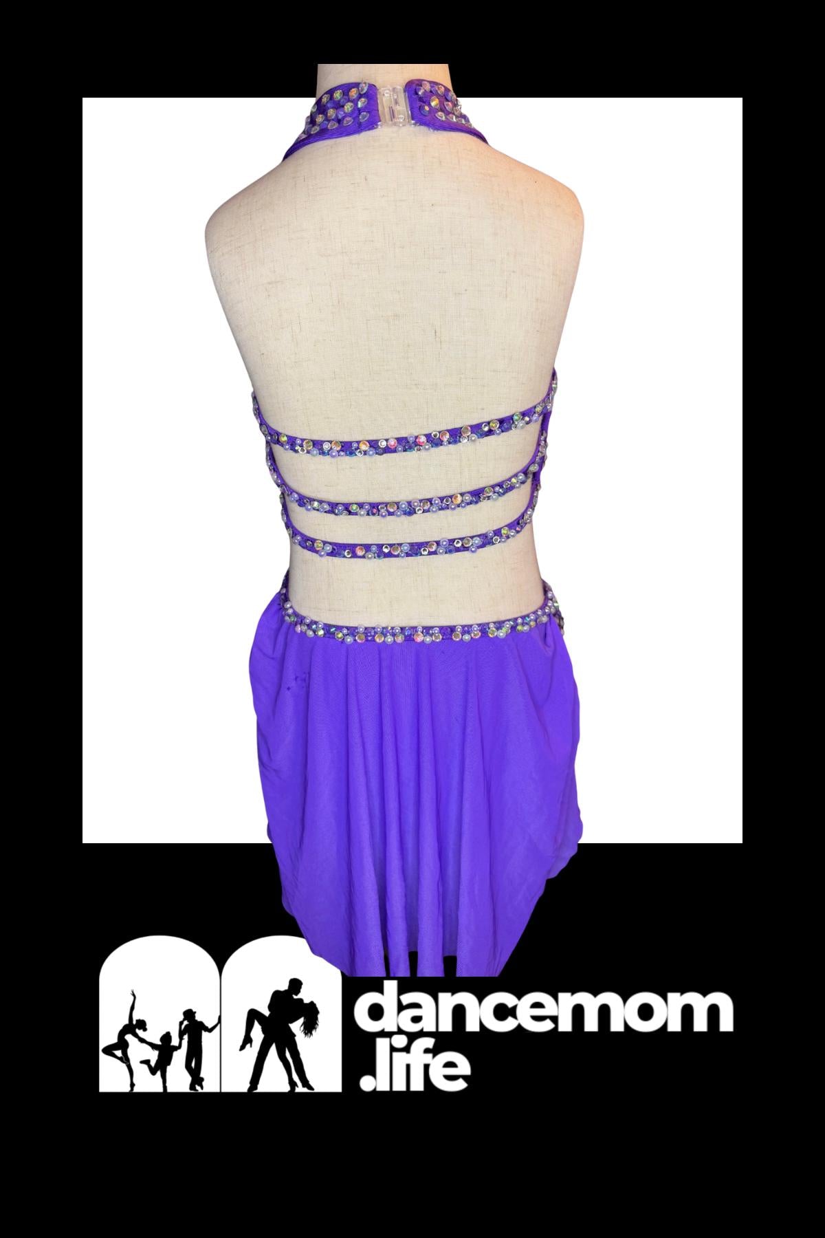 Purple Lyrical Dance Costume Covered in Pink & Purple Rhinestones – Child Size 8 (120–130 cm) - "Starlit Orchid"