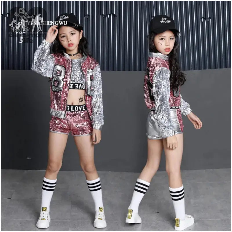 Jazz Dance Costumes for Girls Shining Street Dance Clothing for Girl Modern Dance Costumes Children Hip Hop Dance Costumes