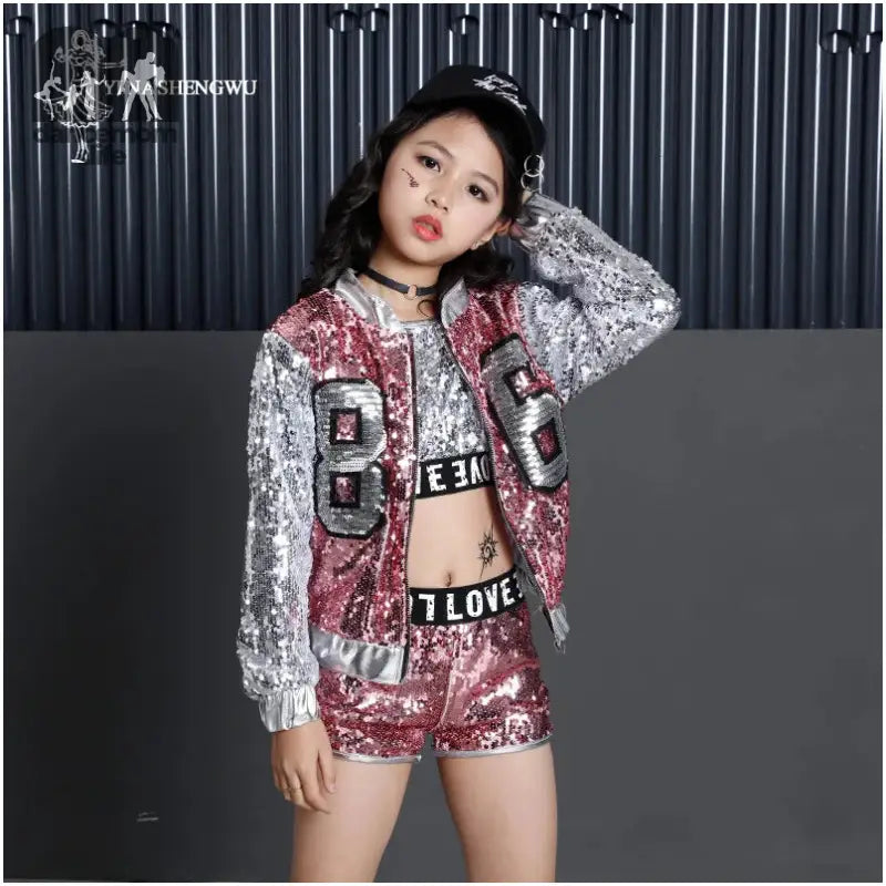 Jazz Dance Costumes for Girls Shining Street Dance Clothing for Girl Modern Dance Costumes Children Hip Hop Dance Costumes