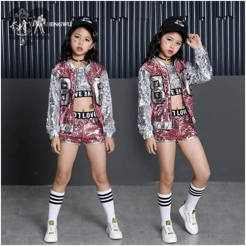 Jazz Dance Costumes for Girls Shining Street Dance Clothing for Girl Modern Dance Costumes Children Hip Hop Dance Costumes