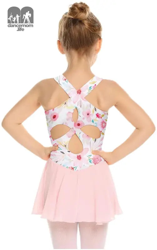 Kid Girls Hollow Back Ballet Leotard with Skirt Sleeveless Dance Dresses