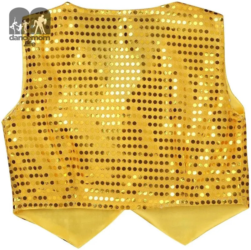 Kids Boys Girls Shiny Sequin Vest Jacket Waistcoat for Jazz Hip-Hop Street Dance Stage Performance Gold 10-12