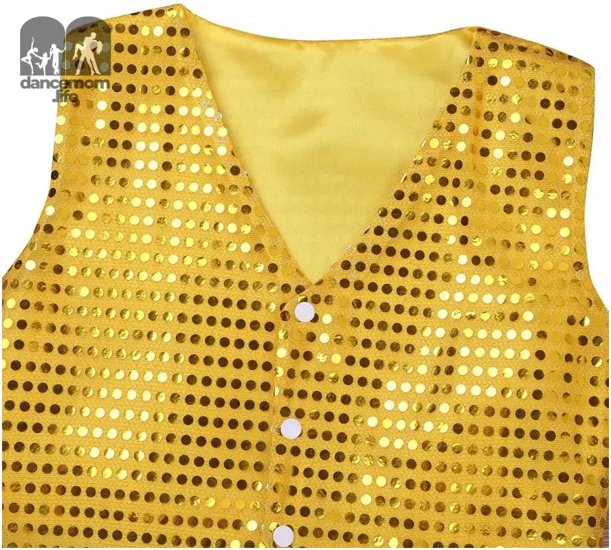 Kids Boys Girls Shiny Sequin Vest Jacket Waistcoat for Jazz Hip-Hop Street Dance Stage Performance Gold 10-12