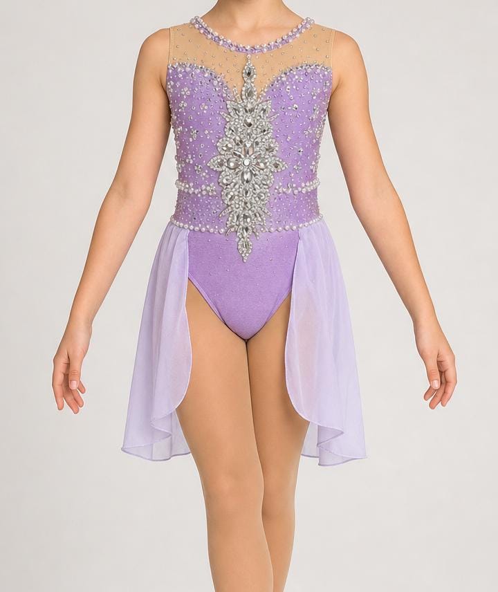 Lavender Ballet and Lyrical Dance Costume | Girls Size 6 | Rhinestone Performance Dress | Recital & Competition - "Lavender Grace"