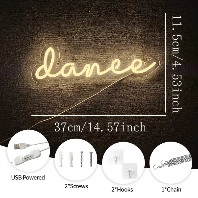 LED Dance Neon Sign – USB-Powered Wall Light for Weddings Parties Dance Studios Bars & Home Decor - warm white