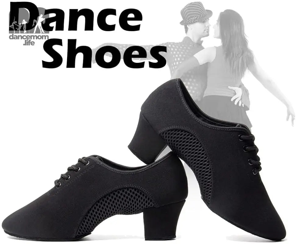 Men&Women Ballroom Dance Shoes Lace-Up Closed Toe Latin Modern Performance Dance Practice Teaching Shoes,Mf2805,Heel-1.97'',Black,8.5 US