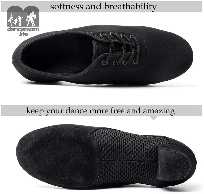 Men&Women Ballroom Dance Shoes Lace-Up Closed Toe Latin Modern Performance Dance Practice Teaching Shoes,Mf2805,Heel-1.97'',Black,8.5 US