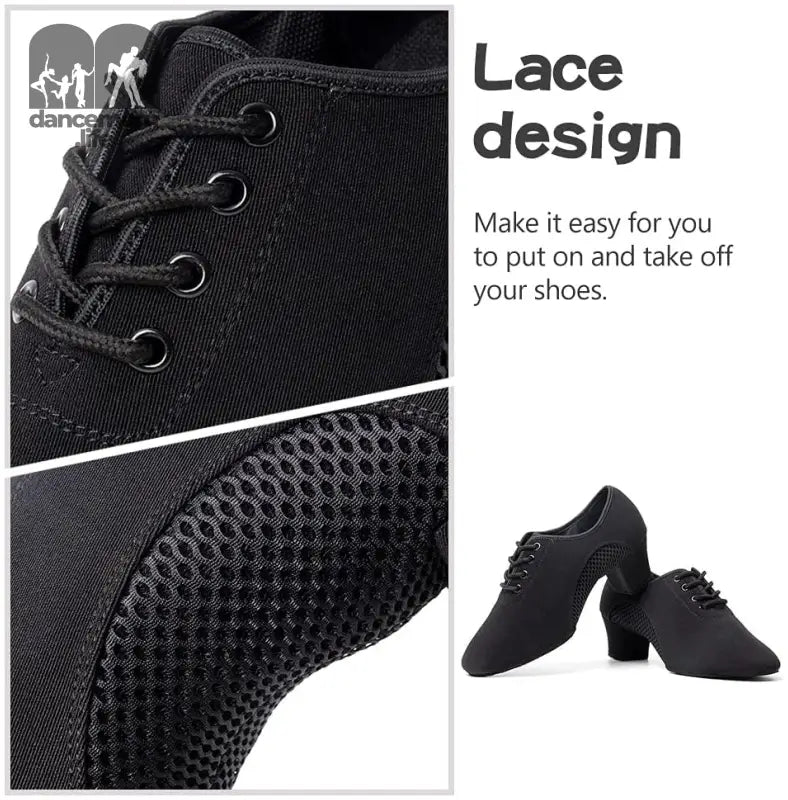 Men&Women Ballroom Dance Shoes Lace-Up Closed Toe Latin Modern Performance Dance Practice Teaching Shoes,Mf2805,Heel-1.97'',Black,8.5 US