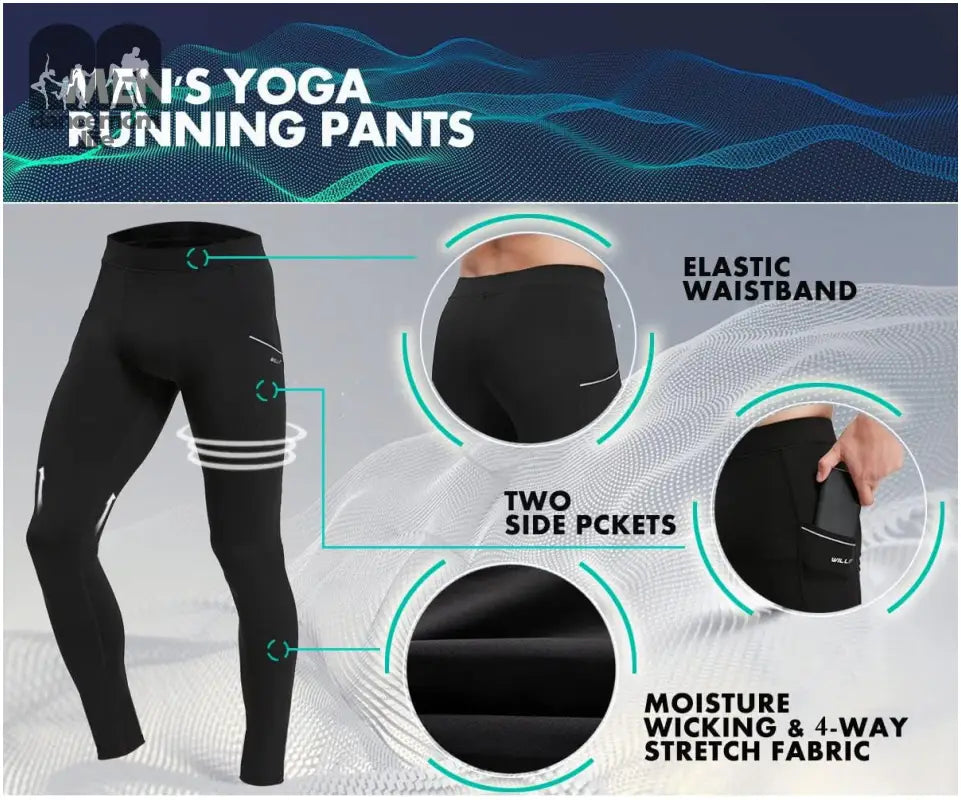 Men'S Active Yoga Leggings Pants Running Dance Tights with Pockets Cycling Workout Pants Quick Dry