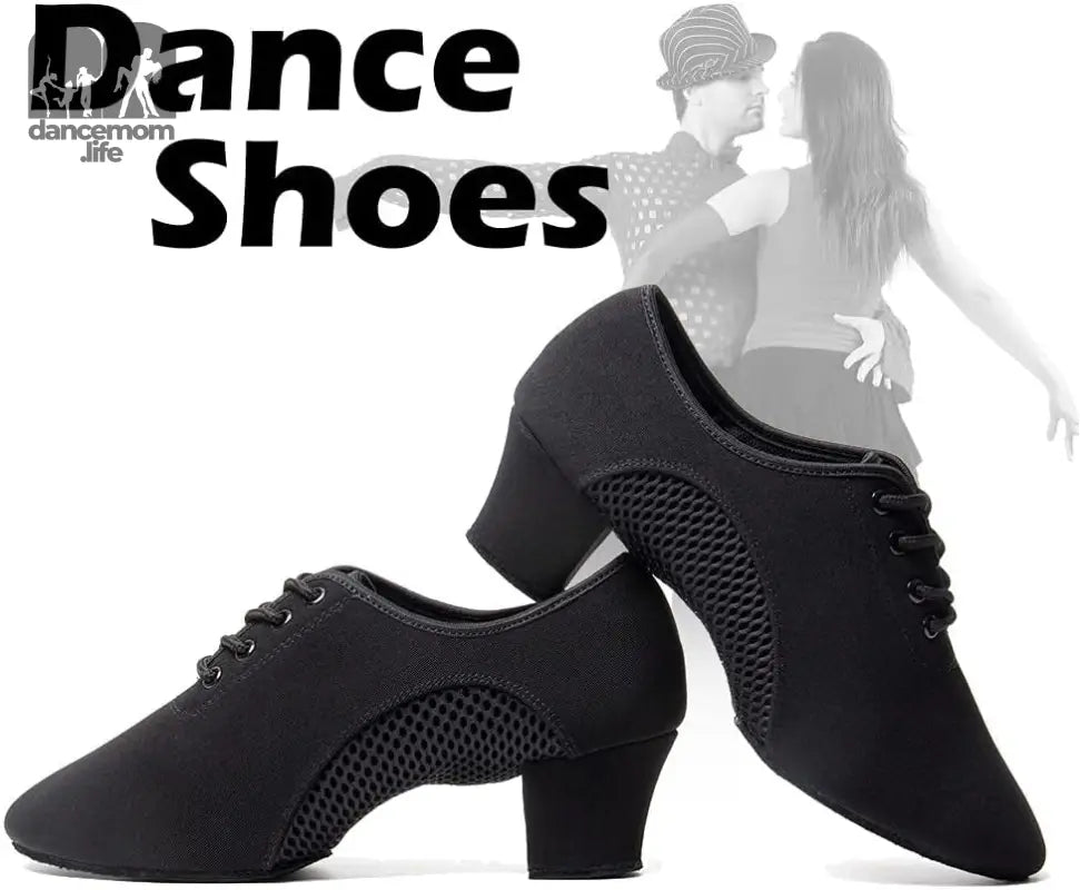 Men&Women Ballroom Dance Shoes Lace-Up Closed Toe Latin Modern Performance Dance Practice Teaching Shoes,Mf2805,Heel-1.97'',Black,8.5 US