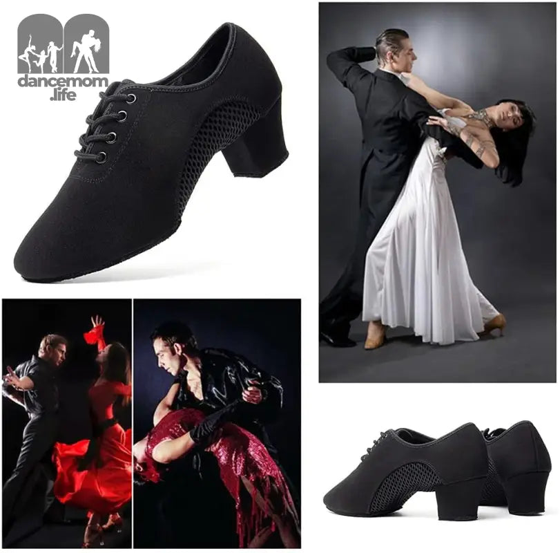 Men&Women Ballroom Dance Shoes Lace-Up Closed Toe Latin Modern Performance Dance Practice Teaching Shoes,Mf2805,Heel-1.97'',Black,8.5 US