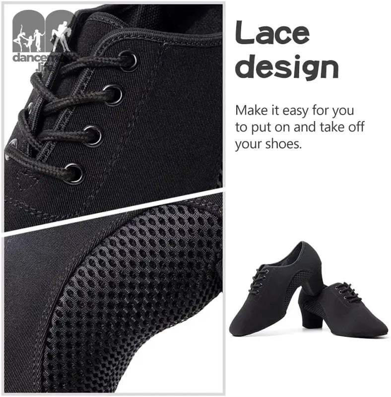 Men&Women Ballroom Dance Shoes Lace-Up Closed Toe Latin Modern Performance Dance Practice Teaching Shoes,Mf2805,Heel-1.97'',Black,8.5 US