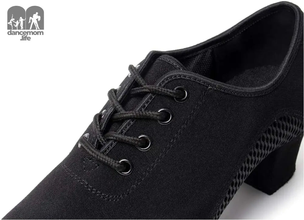 Men&Women Ballroom Dance Shoes Lace-Up Closed Toe Latin Modern Performance Dance Practice Teaching Shoes,Mf2805,Heel-1.97'',Black,8.5 US