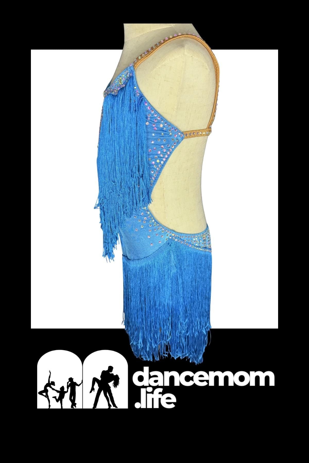 Multi-Tier Fringe Dress Dance Costume | Rhinestone Bodice | Girls Size 10 | Latin Jazz Performance - "Ocean Fringe"