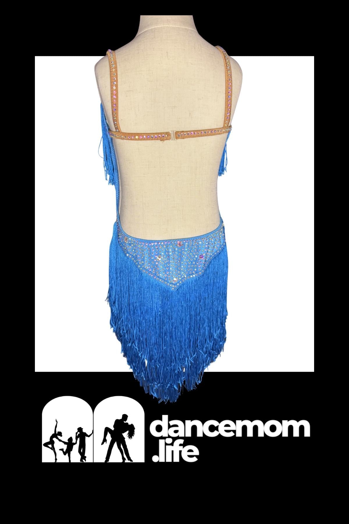 Multi-Tier Fringe Dress Dance Costume | Rhinestone Bodice | Girls Size 10 | Latin Jazz Performance - "Ocean Fringe"