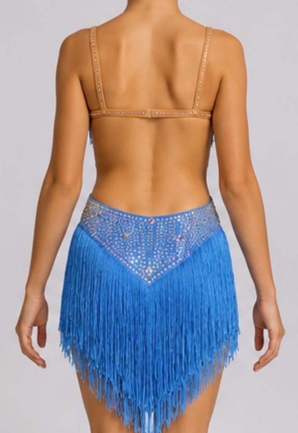 Multi-Tier Fringe Dress Dance Costume | Rhinestone Bodice | Girls Size 10 | Latin Jazz Performance - "Ocean Fringe"