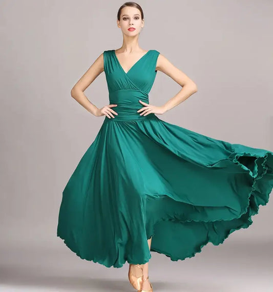 Emerald green ballroom dress.