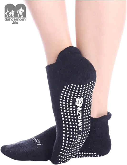 Non-Slip Socks Yoga Barre Pilates Hospital Maternity Sock W/Grips for Women Men 2-Pairs Black