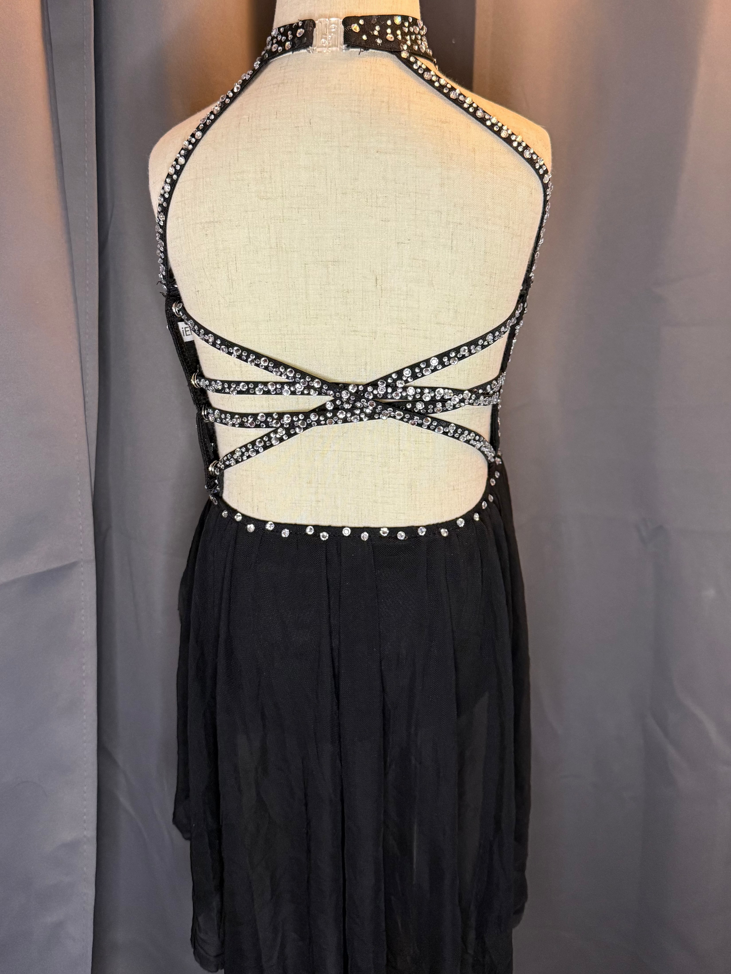 Onyx Enchantment – Black Rhinestone Floral Lyrical Costume (Size 6)