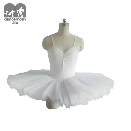 White ballet tutu with spaghetti straps and a fitted bodice.