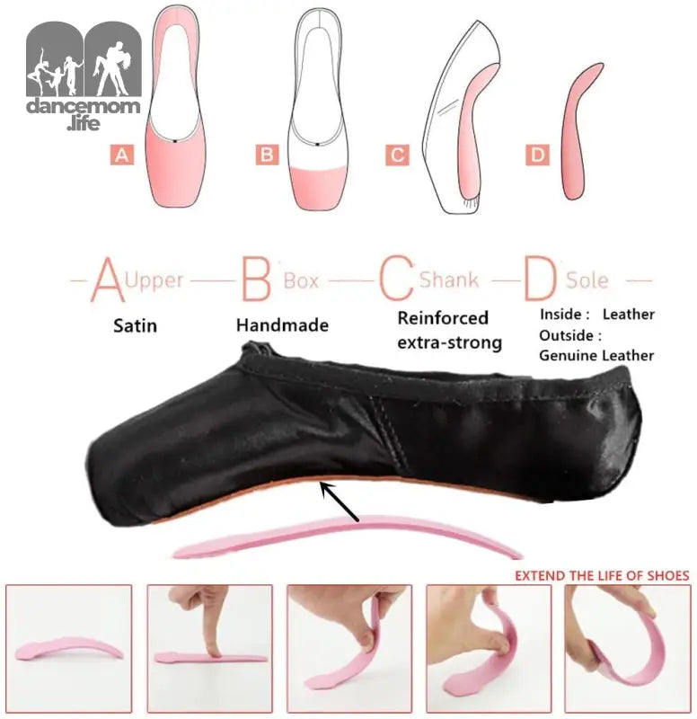 Professional Vanassa Ballet Pointe Shoes Satin Dance Slipper Flats with Toe Pad & Ribbon,Leather Sole,Resilient Shank Able to Reach Full Pointe for Girl Women