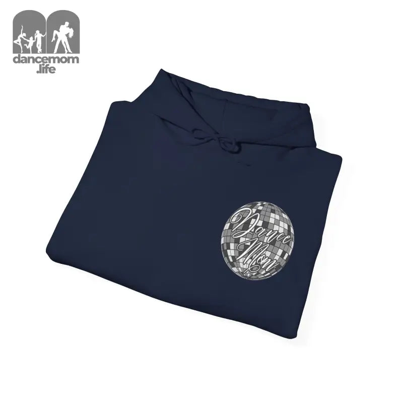 Navy blue sweatshirt with a circular silver metallic design on the front.