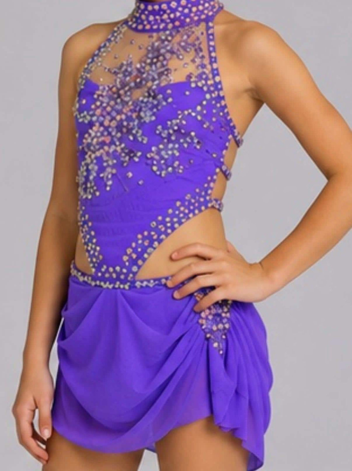 Purple Lyrical Dance Costume Covered in Pink & Purple Rhinestones – Child Size 8 (120–130 cm) - "Starlit Orchid"
