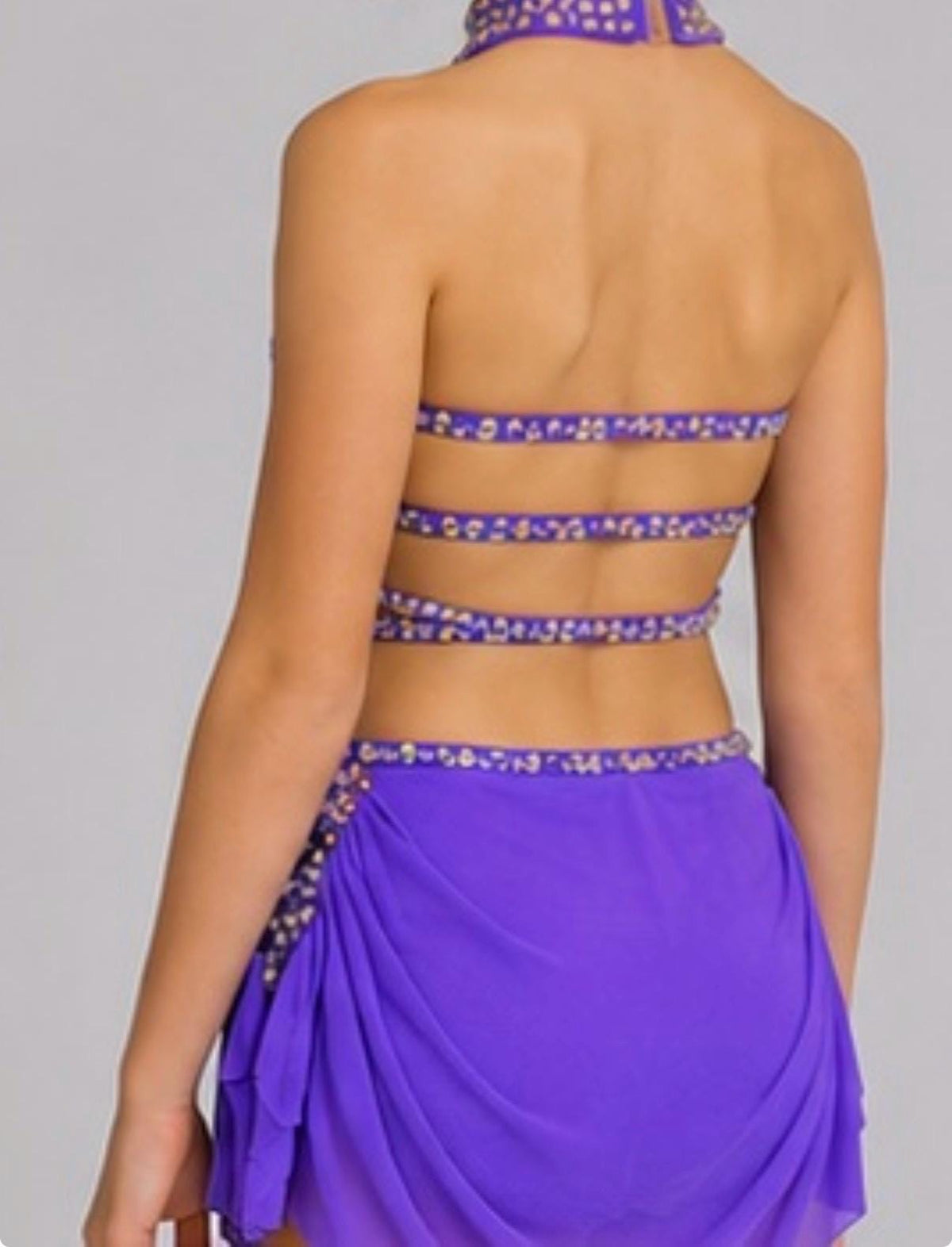 Purple Lyrical Dance Costume Covered in Pink & Purple Rhinestones – Child Size 8 (120–130 cm) - "Starlit Orchid"